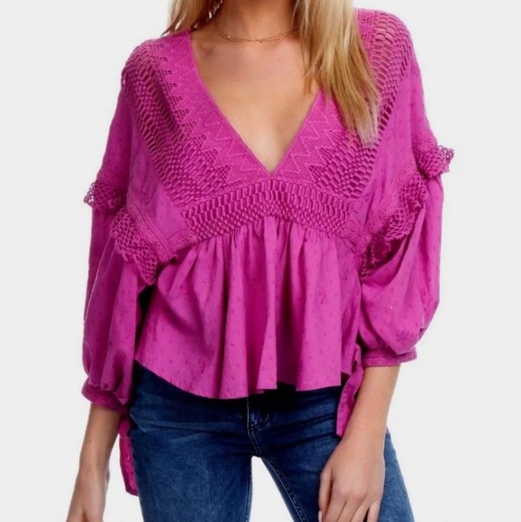 Free People Tops - Free People Drive You Mad Blouse Neon Orchid NWT